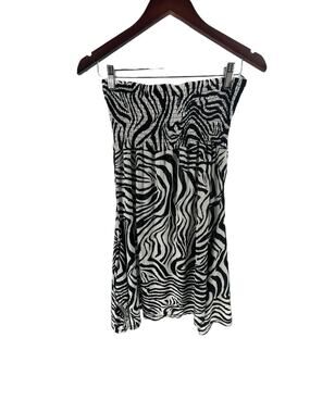 Aviva Black White Zebra Print Strapless Mini Dress Women's Size Small